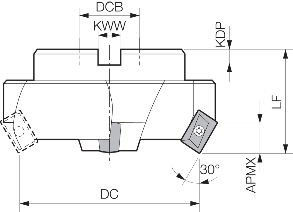 Kyocera FM 300030LH Inch Bore Diameter, 30 Degree Face Mill